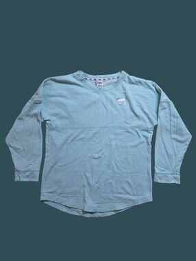 Victoria's Secret PINK Teal Blue Silver Logo Long Sleeve Sweatshirt